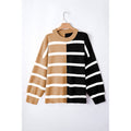 Beige and Black Colorblock Stripe Sweater in Light French Beige - front view