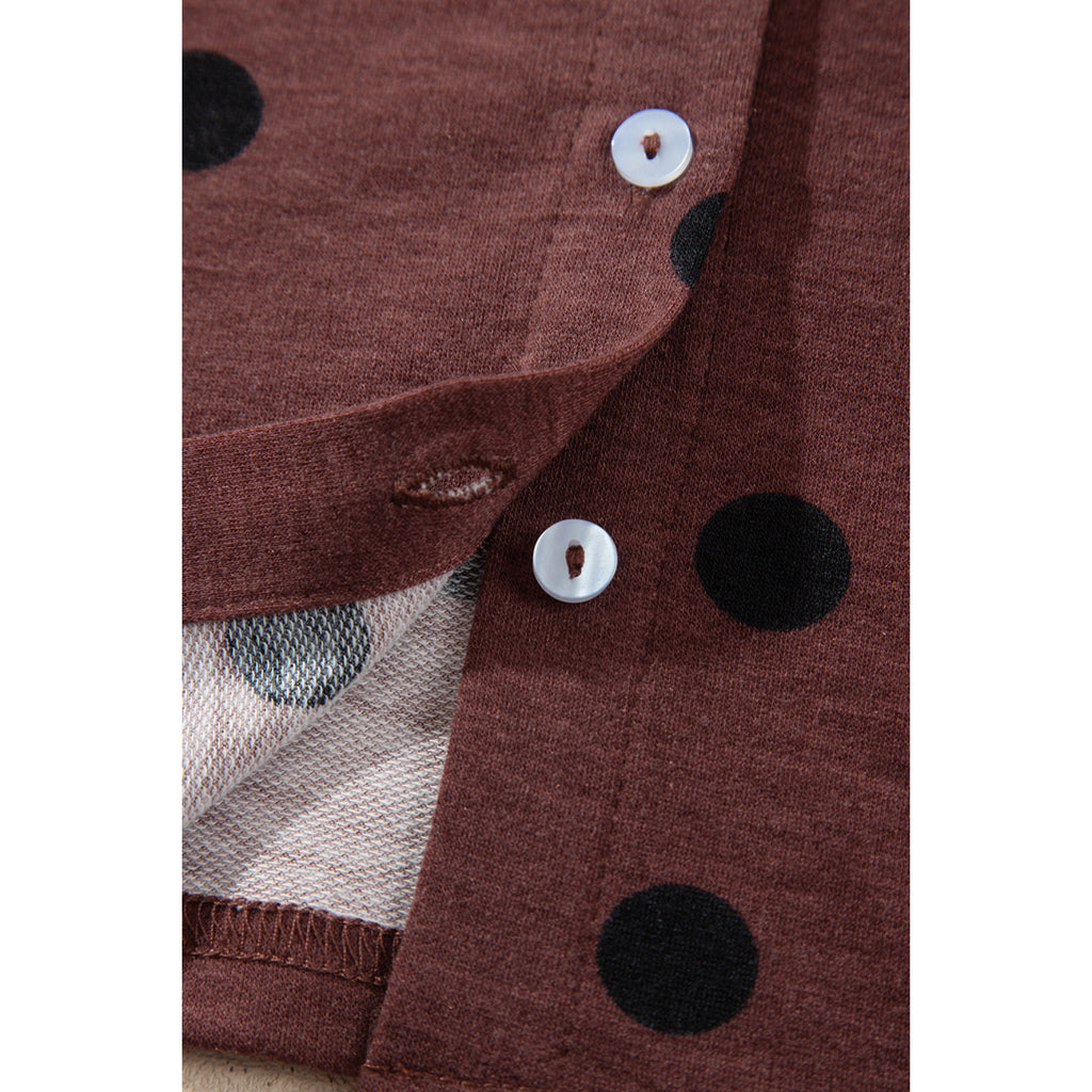 Brown Polka-Dot Long-Sleeve Button Shirt in Brown - button and fabric detail