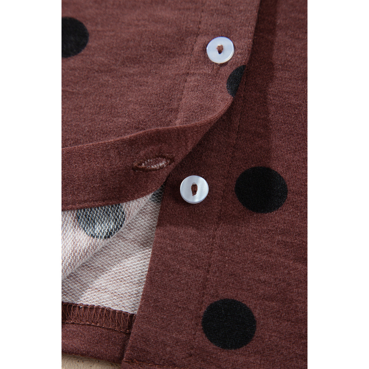 Brown Polka-Dot Long-Sleeve Button Shirt in Brown - button and fabric detail