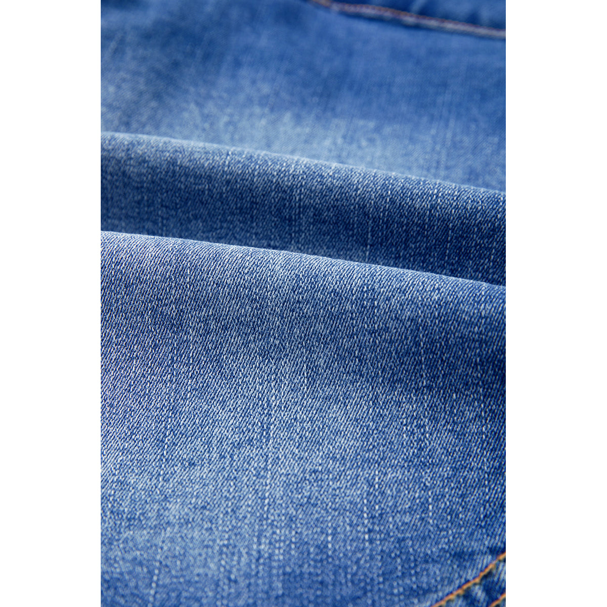 Blue Denim Mini Skirt with Crossed Waist in Ashleigh Blue - denim fabric detail