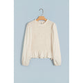 Ivory Smocked Blouse with Balloon Sleeves in Jet Stream - front view