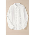 White Cotton Button Shirt with Crochet Lace Trim in White - front view