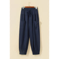 Deep Blue Drawstring Full-Length Casual Pants in Dirty blue - front view
