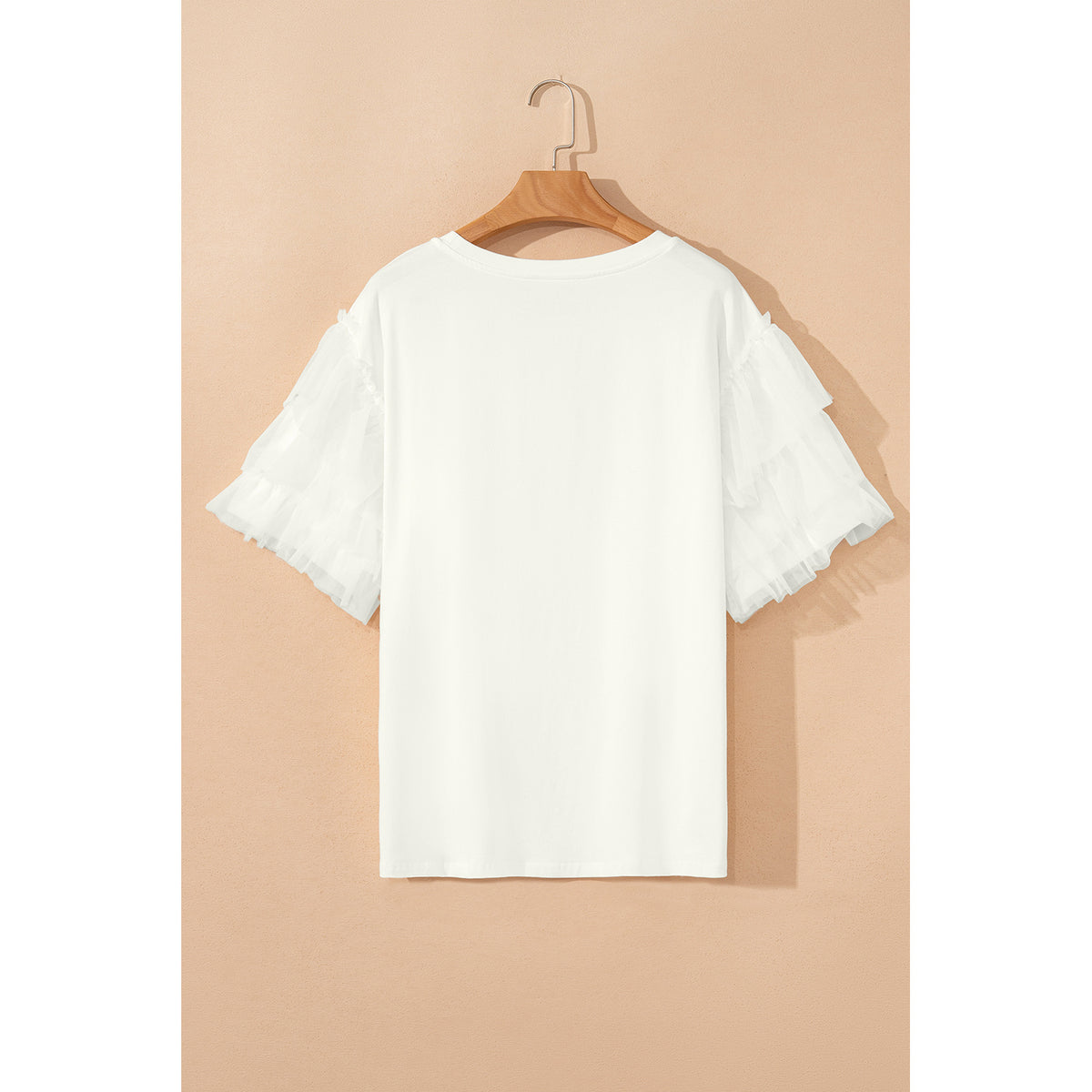 White Cotton-Blend Tulle Ruffle-Sleeve Top in White - back view