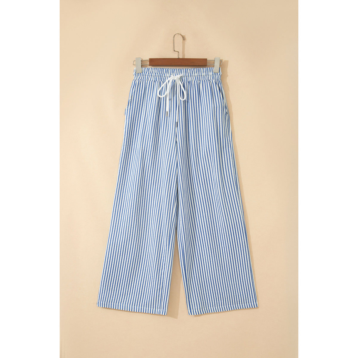 Blue Striped Drawstring Ankle Pants in Blue Stripe - front view