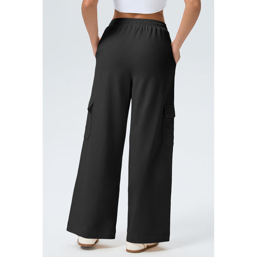 Black Drawstring Cargo Pants with Front Seams in Black - back fit view