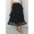 Black Tiered Lace Ruffle Skirt in Black - front fit view