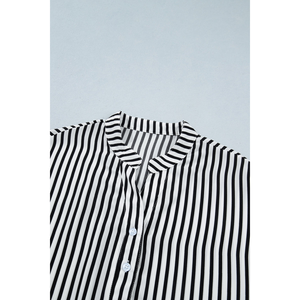Black Striped Relaxed Half-Sleeve Shirt in Black Stripe - collar detail