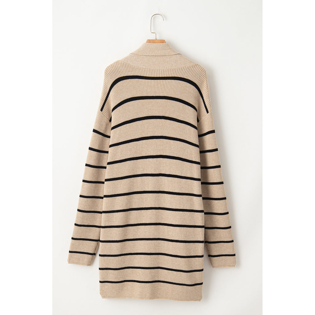 Black Stripe Shawl-Collar Pocket Cardigan in Black Stripe - back view