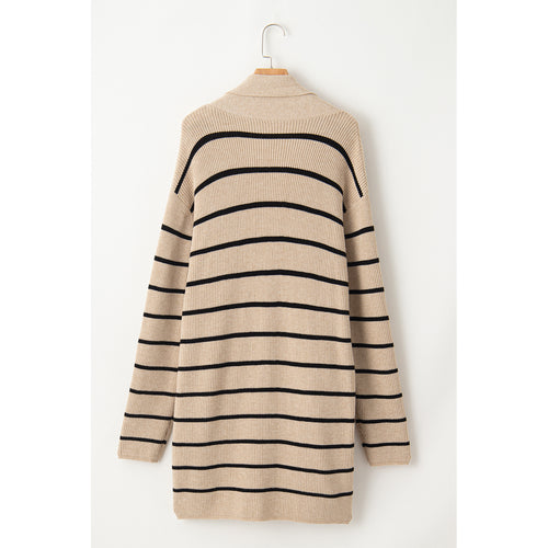 Black Stripe Shawl-Collar Pocket Cardigan in Black Stripe - back view
