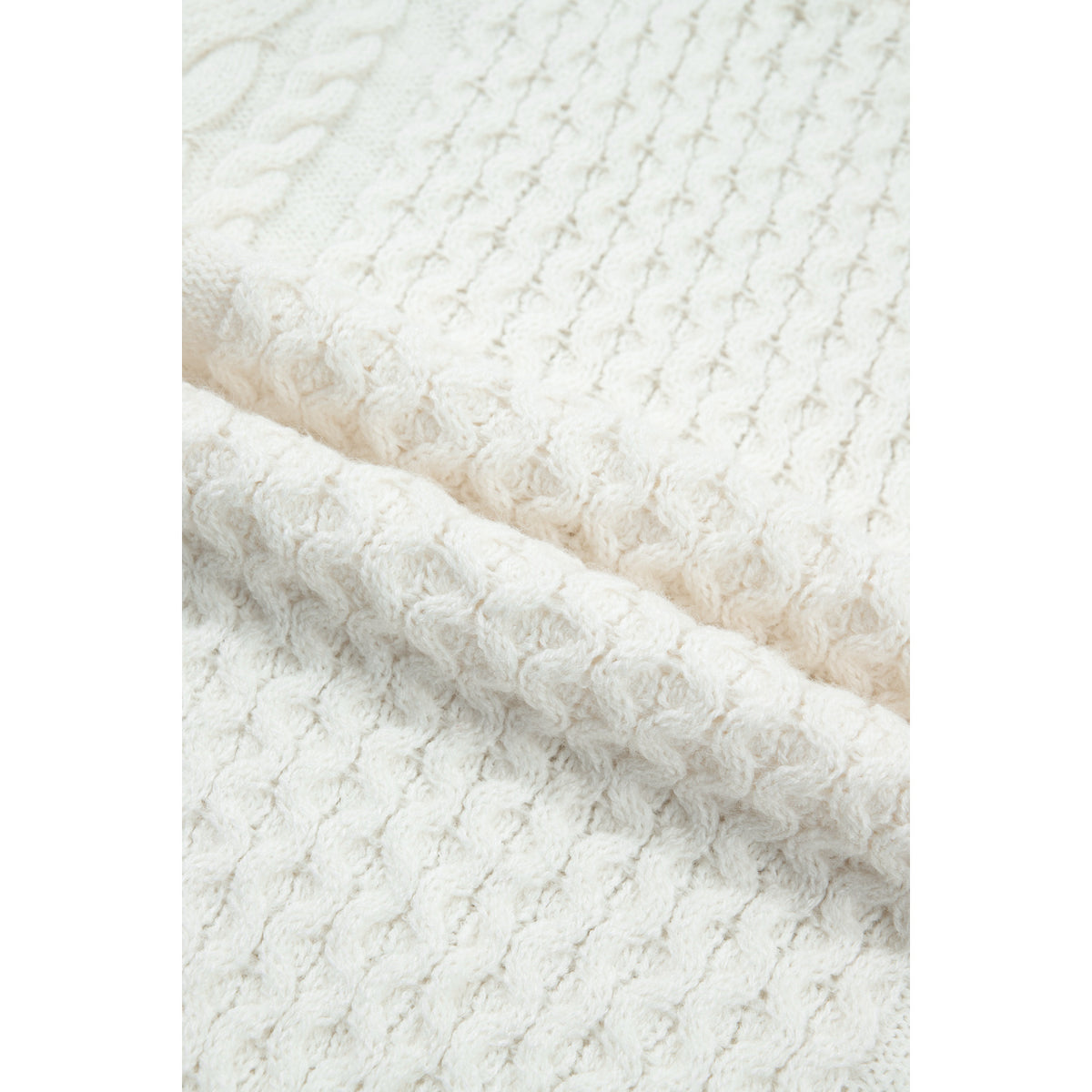 Beige Cable-Knit Crew-Neck Sweater in Beige - cable knit detail