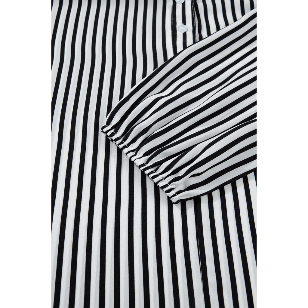 Black Striped Relaxed Half-Sleeve Shirt in Black Stripe - sleeve detail