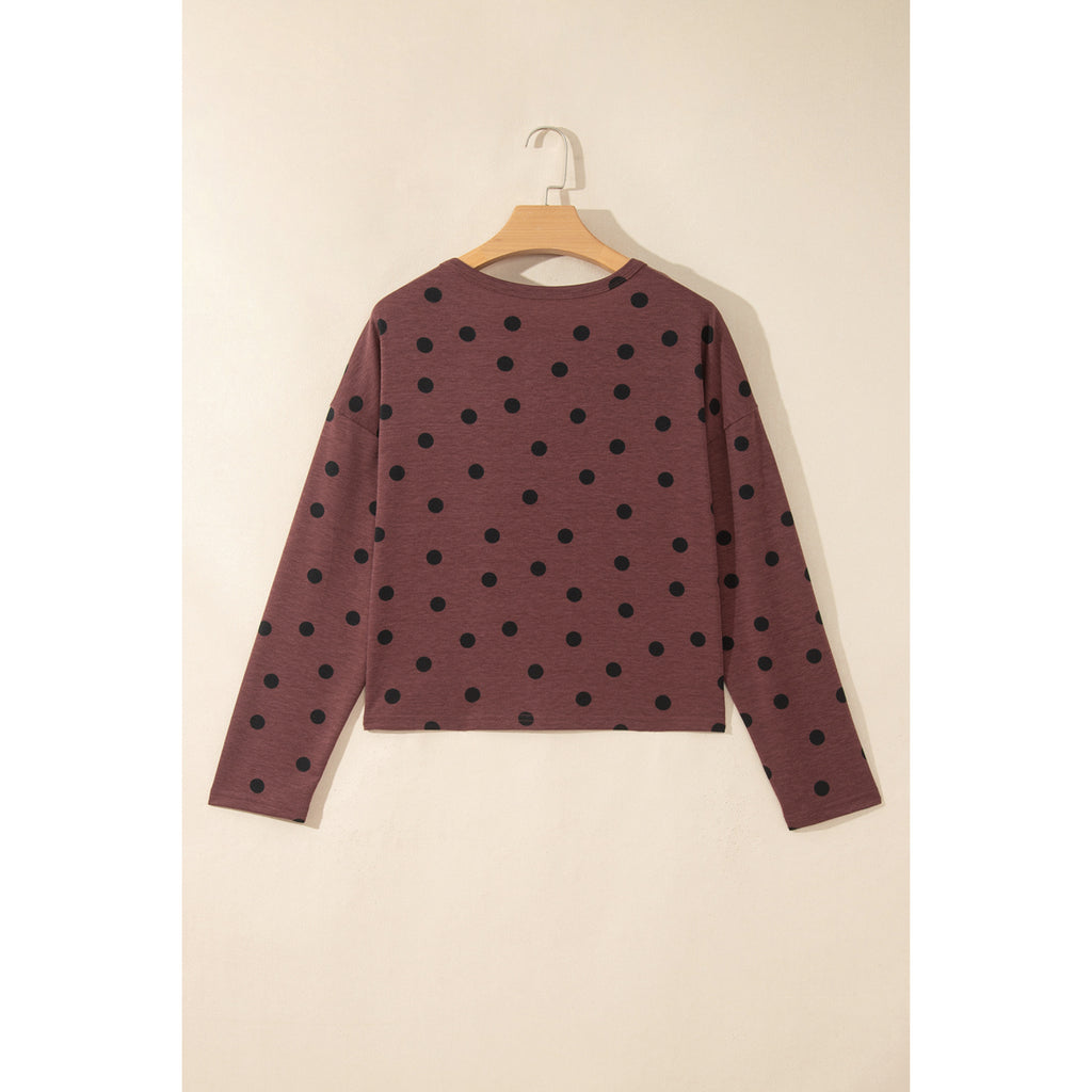 Brown Polka-Dot Long-Sleeve Button Shirt in Brown - back view