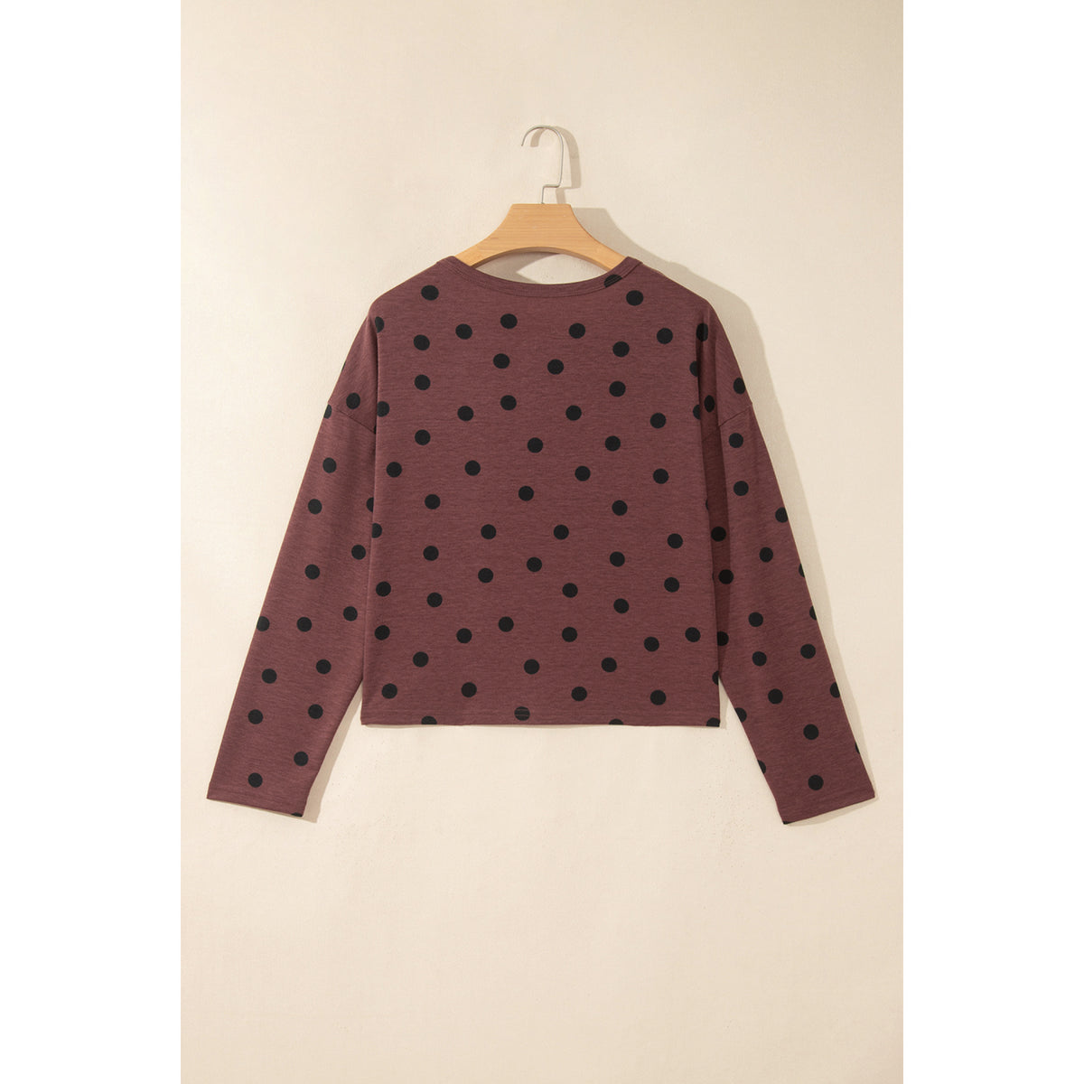 Brown Polka-Dot Long-Sleeve Button Shirt in Brown - back view
