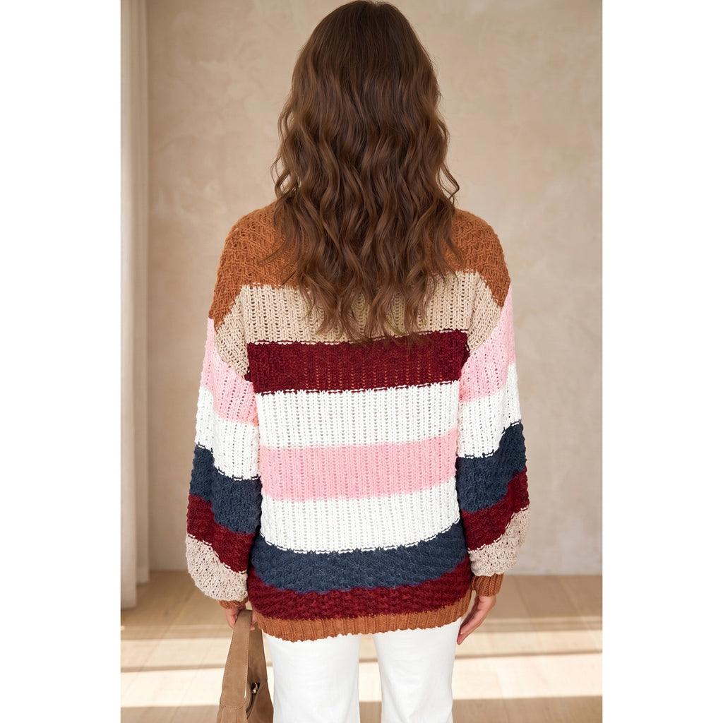 Multicolor Chunky Stripe Crew-Neck Sweater in Multicolour - back fit view
