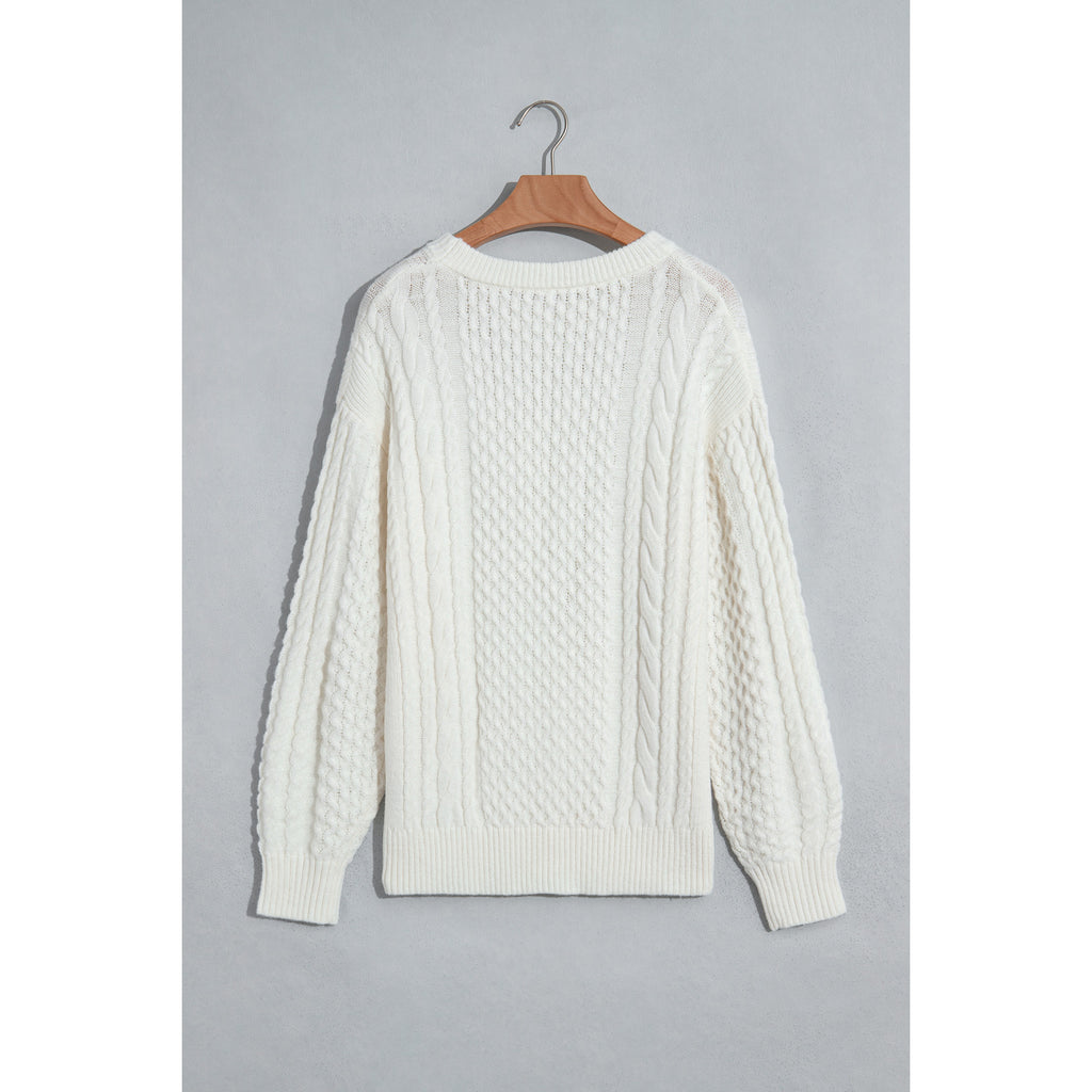 Beige Cable-Knit Crew-Neck Sweater in Beige - back view