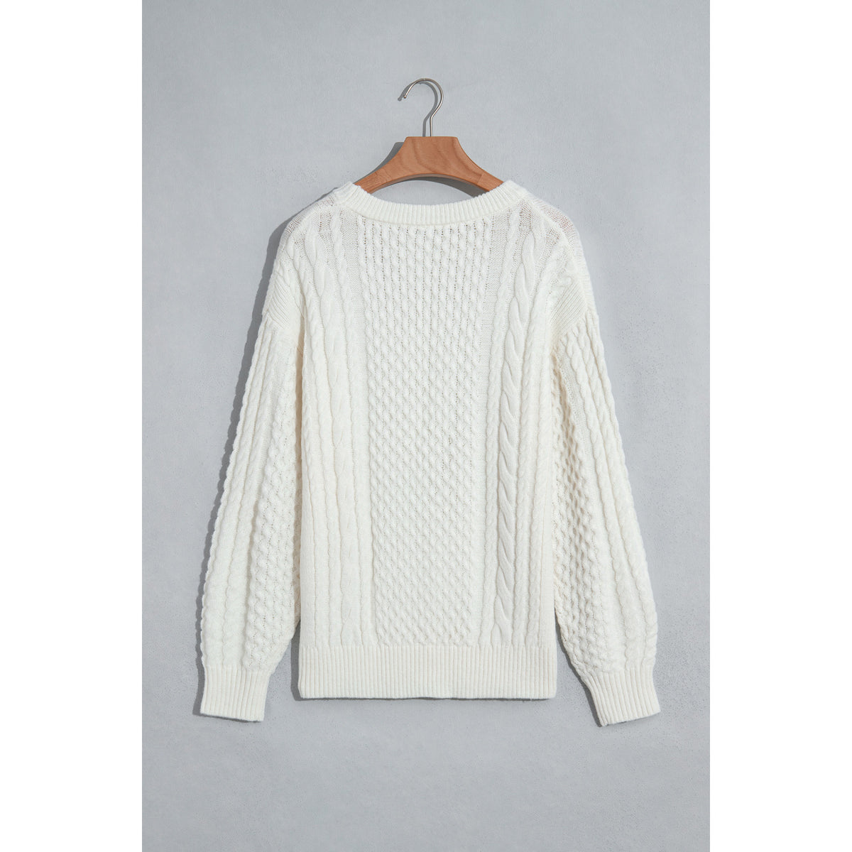Beige Cable-Knit Crew-Neck Sweater in Beige - back view