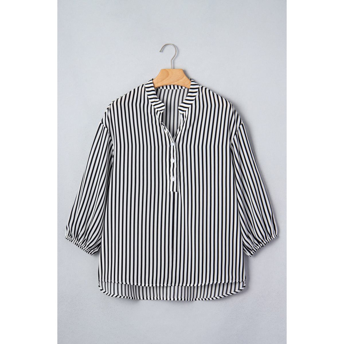 Black Striped Relaxed Half-Sleeve Shirt in Black Stripe - front view
