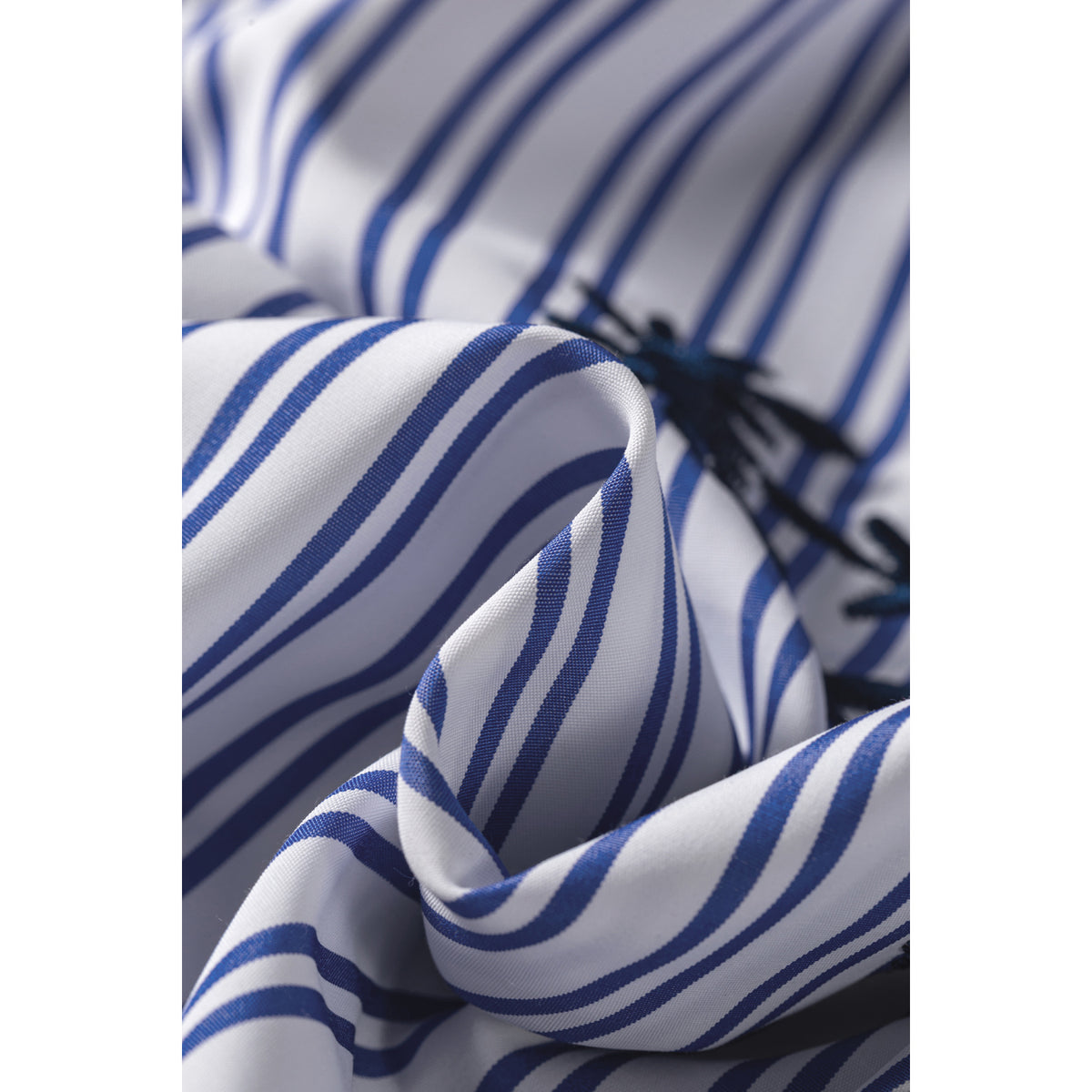 Blue Striped Shirt with Floral Embroidery in Blue Stripe - fabric detail