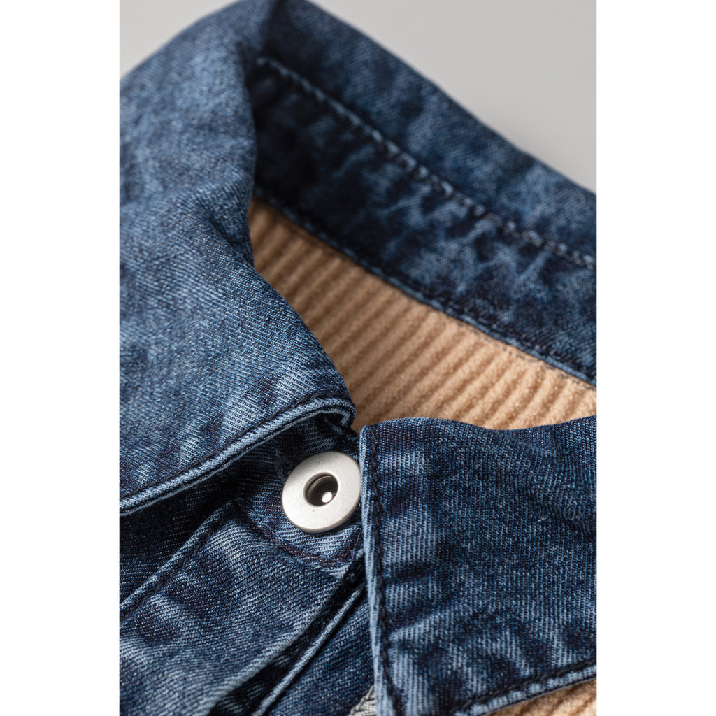 Parchment Knit Cardigan with Contrast Shirt Collar in Parchment - contrast collar detail