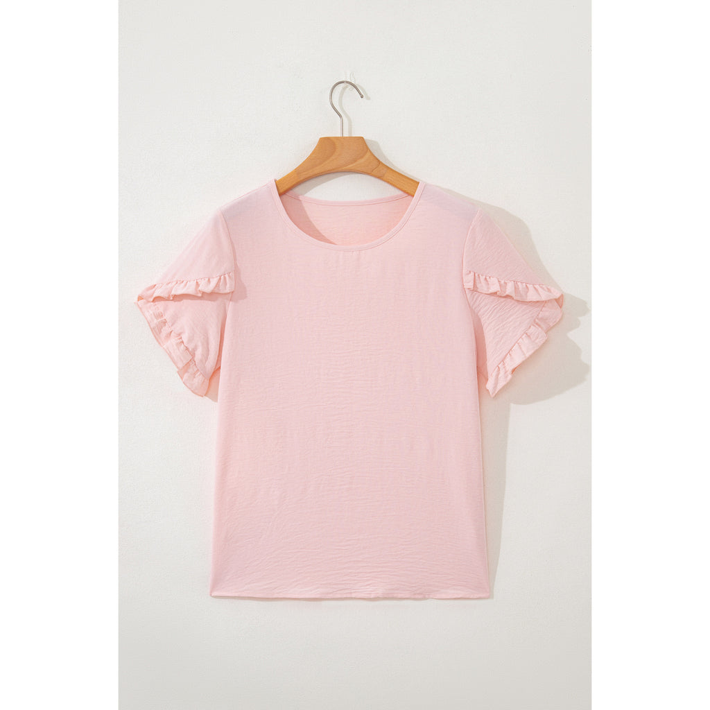 Light Pink Ruffle-Sleeve Everyday Blouse in Light Pink - front view