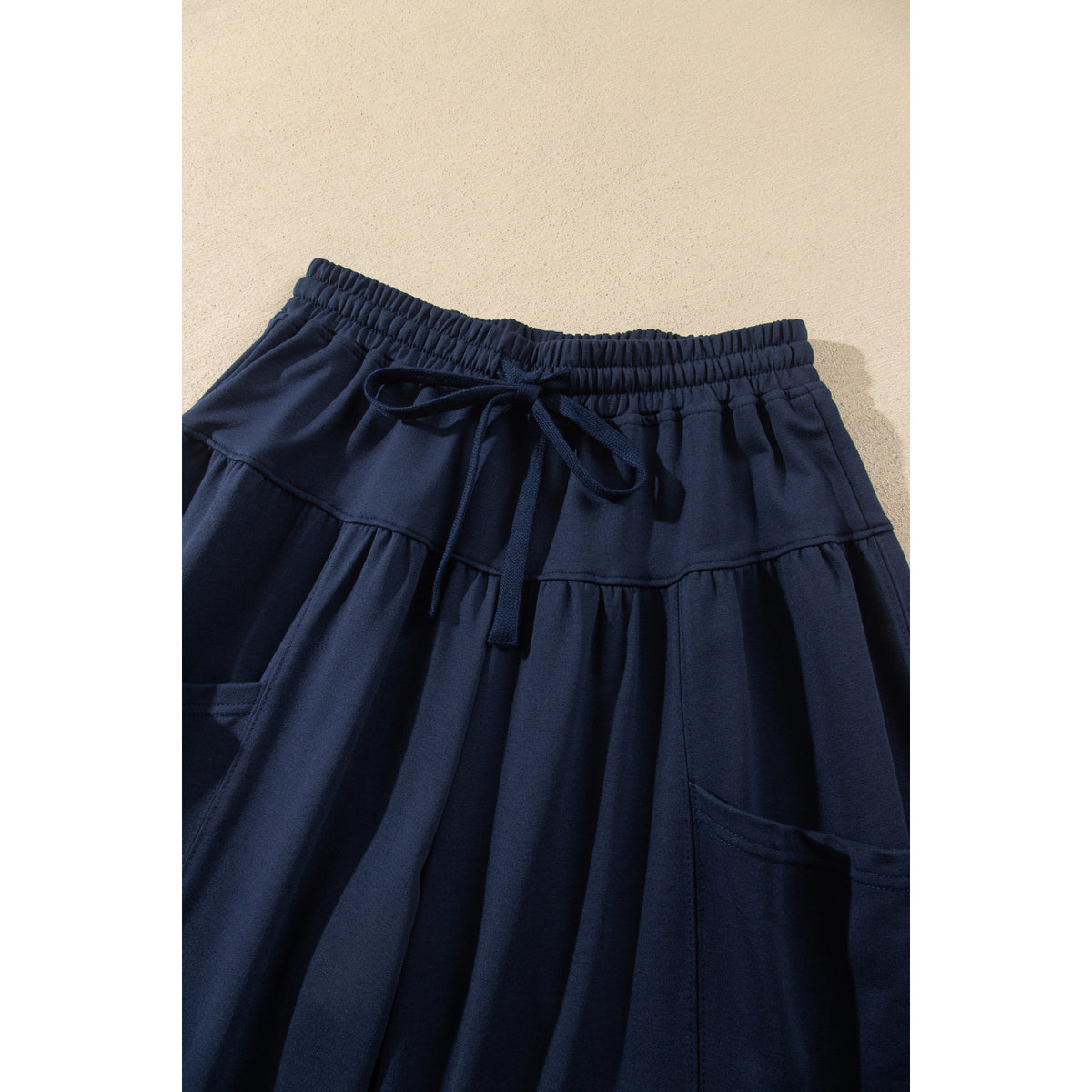 Deep Blue Drawstring Full-Length Casual Pants in Dirty blue - waist and pocket detail