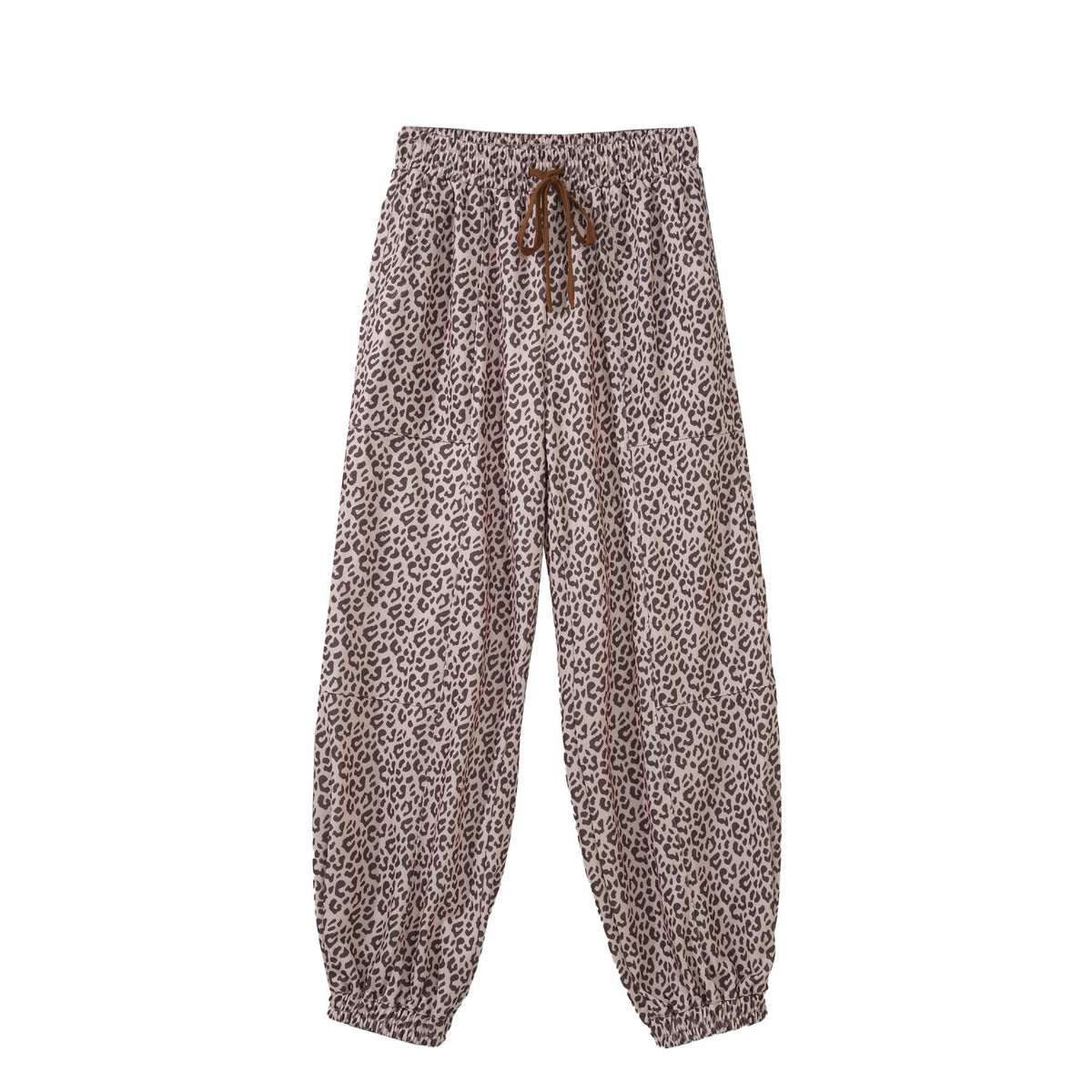 Khaki Leopard Drawstring Ankle Pants in Khaki - front view
