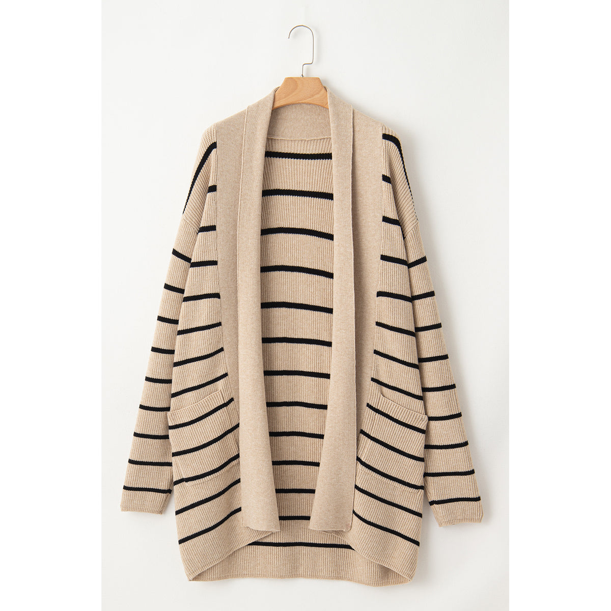 Black Stripe Shawl-Collar Pocket Cardigan in Black Stripe - front view