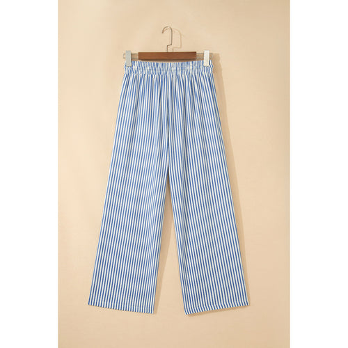 Blue Striped Drawstring Ankle Pants in Blue Stripe - back view