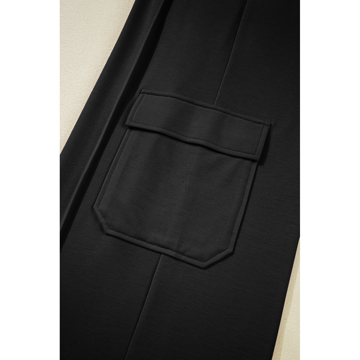 Black Drawstring Cargo Pants with Front Seams in Black - cargo pocket detail