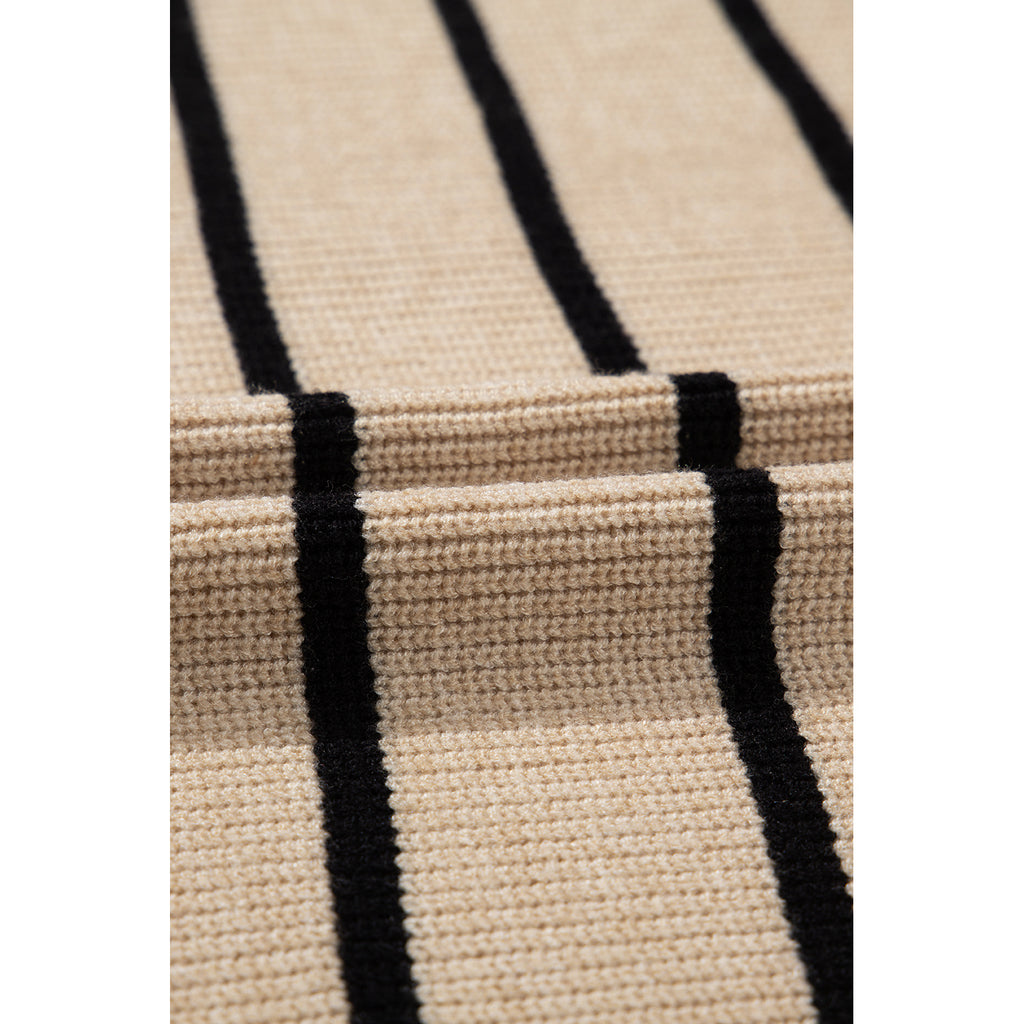 Black Stripe Shawl-Collar Pocket Cardigan in Black Stripe - knit trim detail