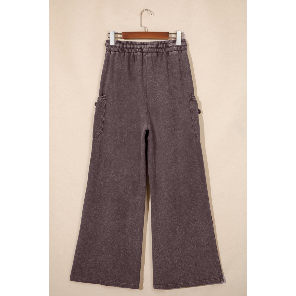 Dark Brown Mineral-Wash Cotton Cargo Pants in Dark Brown - back view