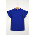 Dark Blue Textured Blouse with Ruffle Sleeves in Dark Blue - front view