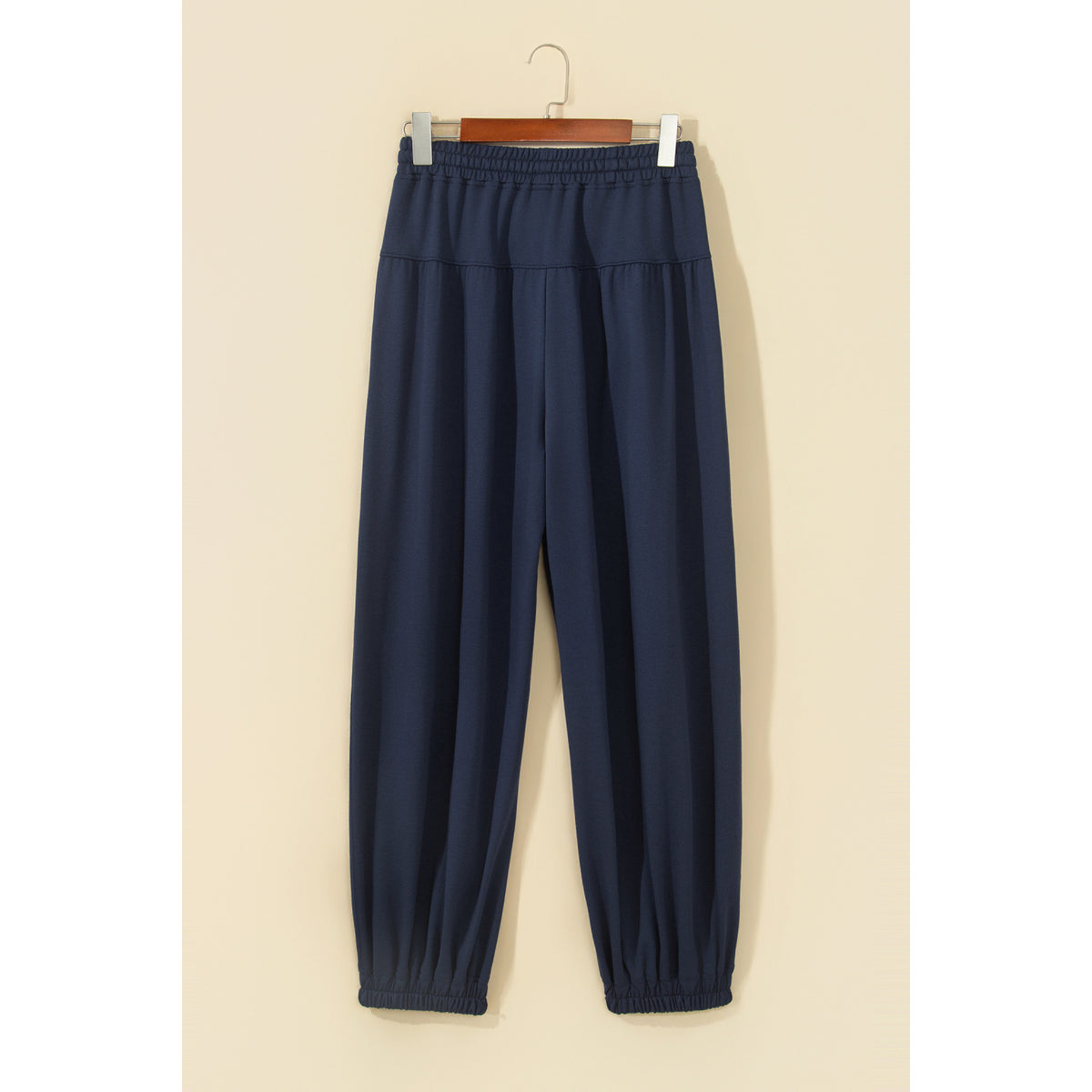 Deep Blue Drawstring Full-Length Casual Pants in Dirty blue - back view