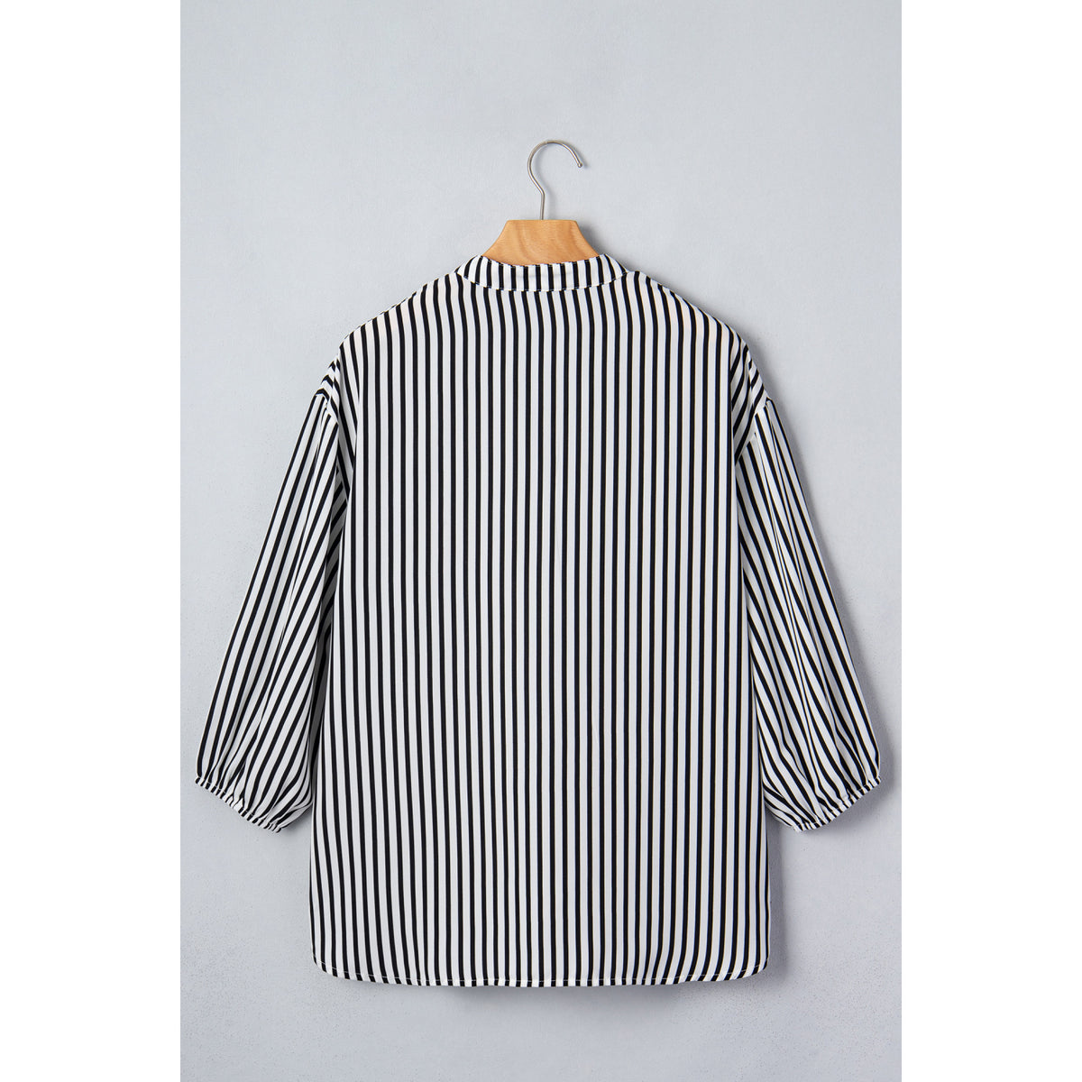 Black Striped Relaxed Half-Sleeve Shirt in Black Stripe - back view