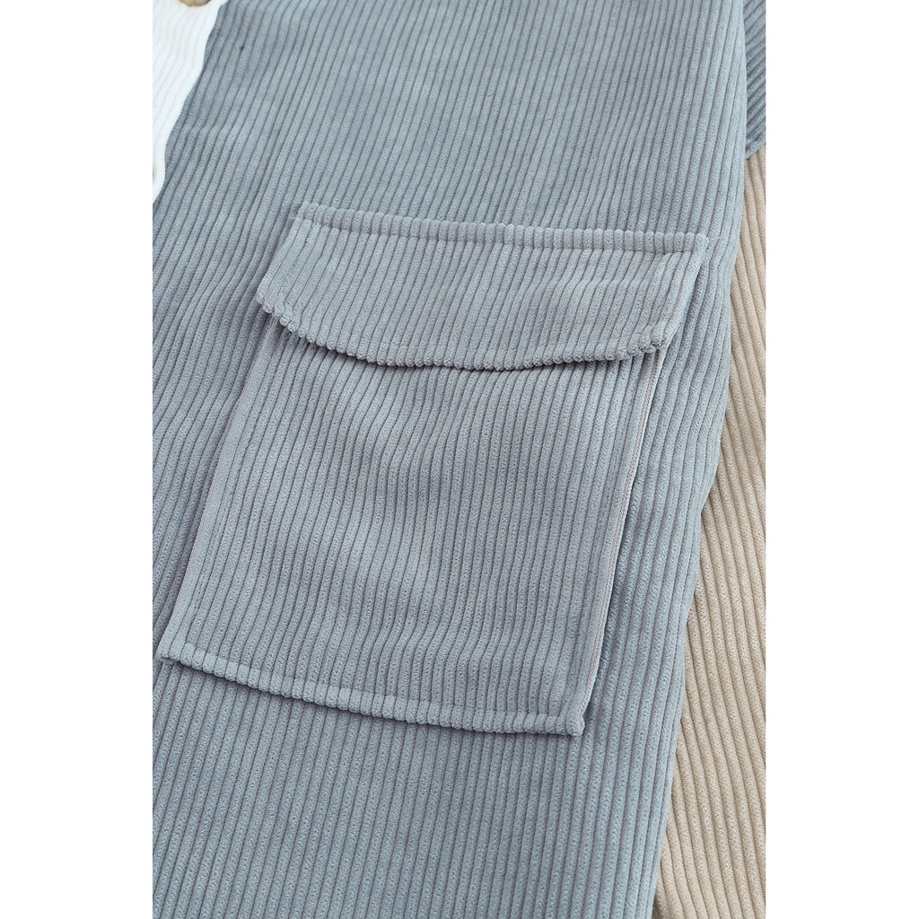 White Colorblock Button Shirt with Chest Pockets in White - pocket detail
