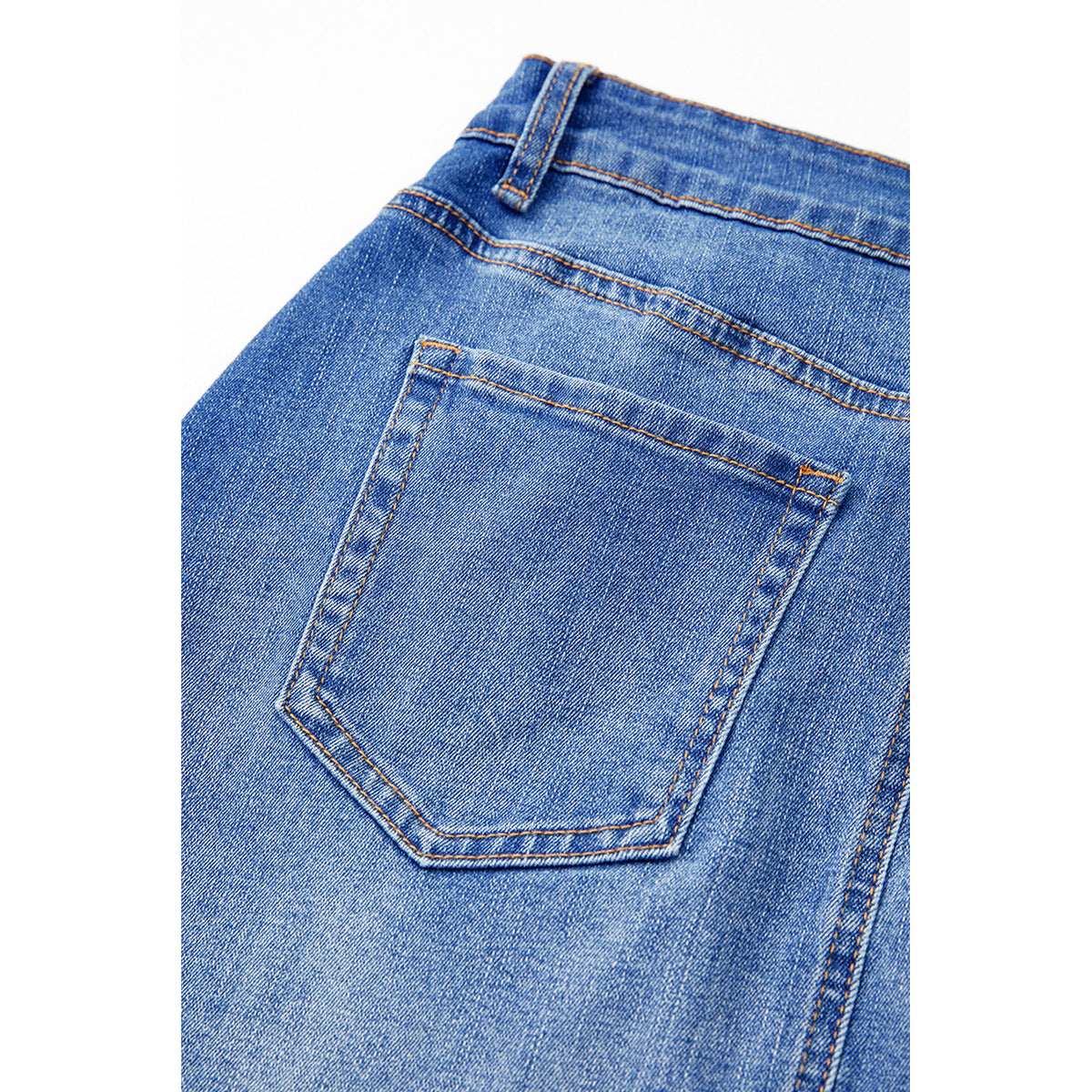 Blue Denim Mini Skirt with Crossed Waist in Ashleigh Blue - back pocket detail