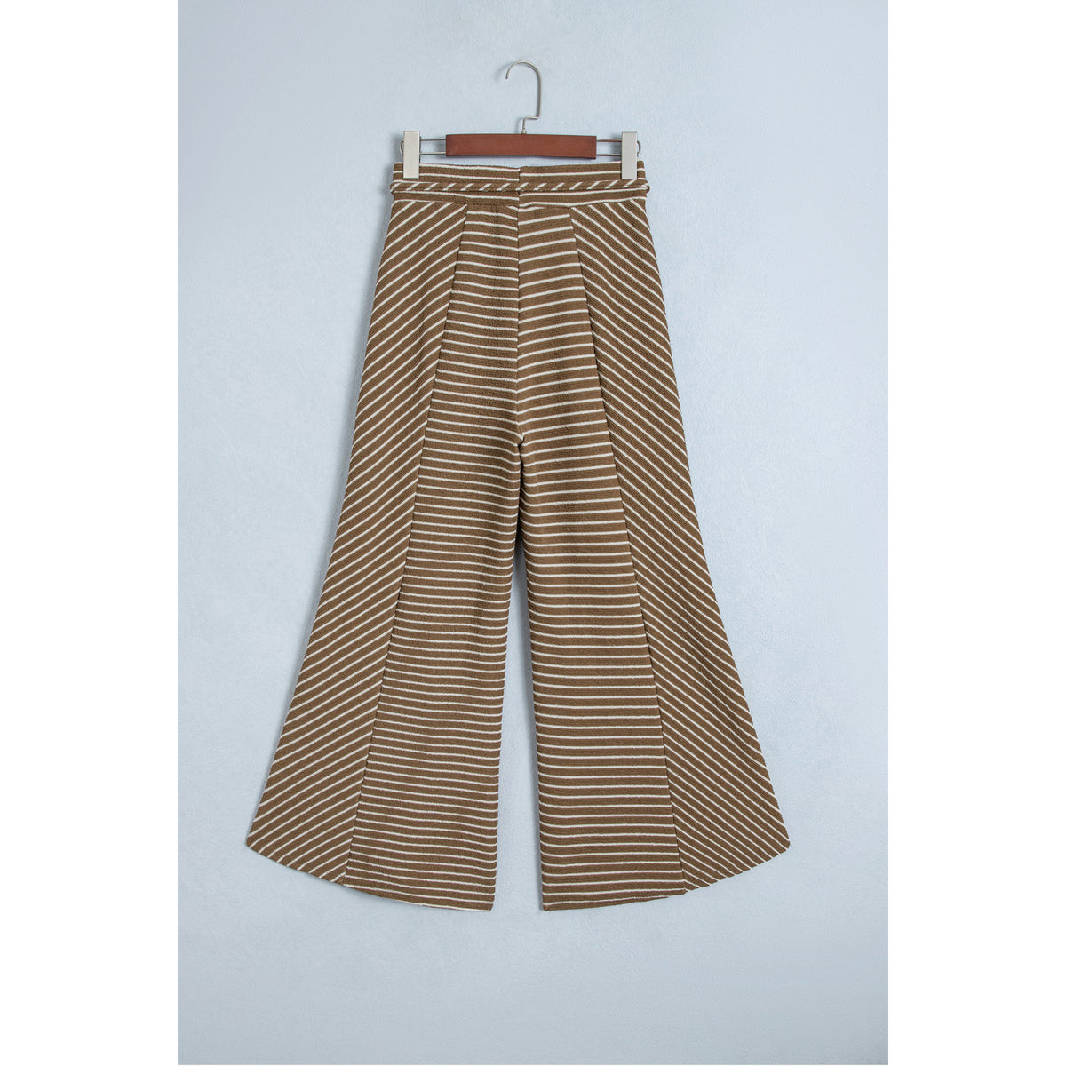 Khaki Striped Patchwork Wide-Leg Pants in Khaki Stripe - back view