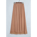 Khaki Polka-Dot Long Skirt with Lace Hem in Khaki - front view