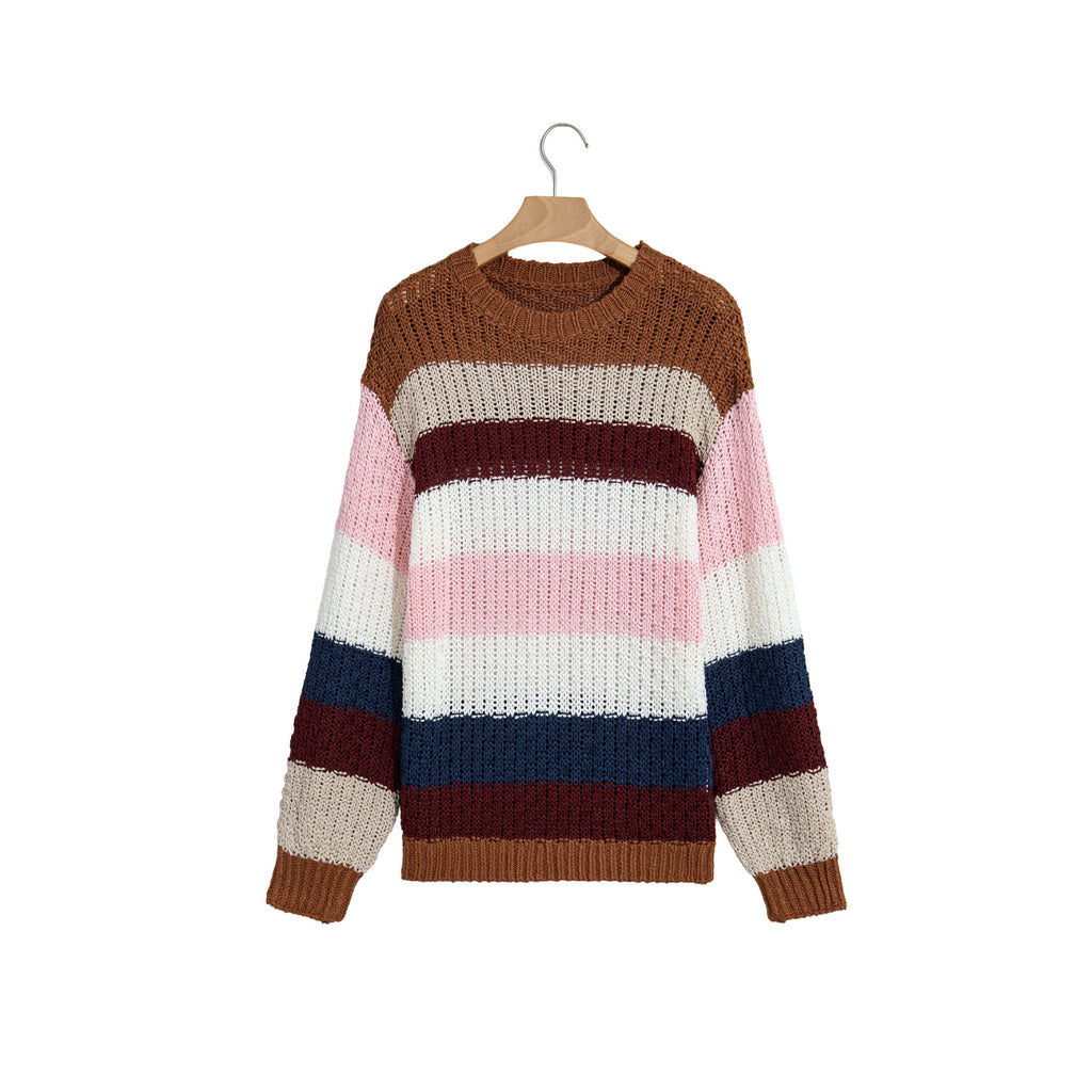 Multicolor Chunky Stripe Crew-Neck Sweater in Multicolour - front view