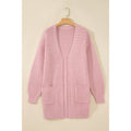 Light Pink Fuzzy Ribbed Open Cardigan in Light Pink - front view